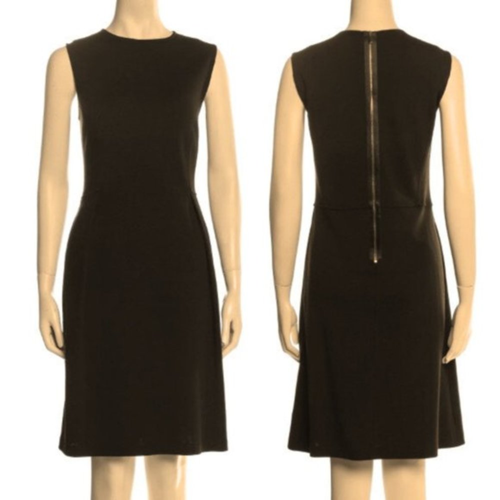 ST. JOHN CAVIAR Exposed Back Zipper Sleeveless Black Midi Shift Dress Pockets 12
